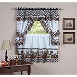naturally home Mason Jars Kitchen Curtain Cottage Set, Tiers and Ruffled Swag, 24-Inch Long and Swag Top