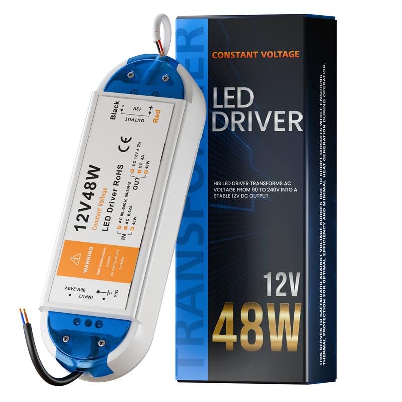 12V LED Driver 4A 48W LED Transformer, Low Voltage Led Driver Adapter,240V AC to 12V DC Constant Voltage Driver for led Strip, Display, Cabinet Lights, Bulbs and Ring Doorbell
