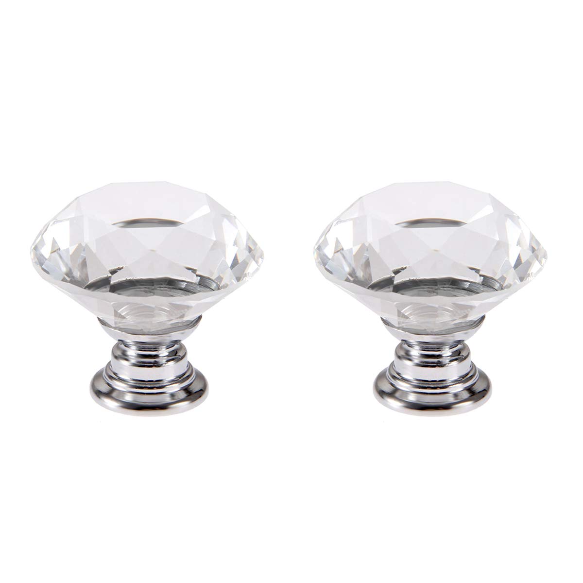 2 PCS Crystal Glass Door Knobs 30mm Diamond Drawer Knobs Sparkle Cabinet Pull Handles with Screws Wardrobe Cupboard Decorating (Crystal)