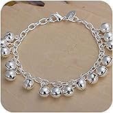 WDIYIEETN 925 Sterling Silver Bells Chain Adjustable Bracelet for Women