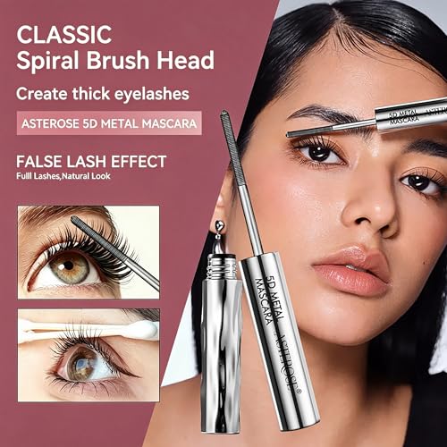 5D Mascara with Wire Brush, Black, Waterproof, Volume and Length | Smudge-proof, long-lasting, vegan, make-up removal with warm water, reusable brush