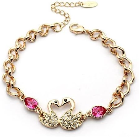 Elegant &amp; Fashionable a Pair Swan Lovers Link Pink Swarovski Crystal Bracelet 7" Long with 2" Extender