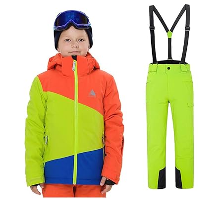 LSHEL Skianzug Jungen Mädchen Skimantel Kinder Schneeanzug Wasserdicht Winddicht Verdickt Kalt und Warm Skijacke + Skihose