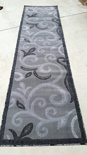 emirates Modern Long Runner Contemporary Area Rug Dark Grey Floral Design 525 (31 Inch X 9 Feet 10 Inch)