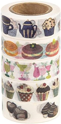 Washi Tape (Japanese Masking Tape) by MIKOKA, 0.6 Inches Wide, 32.8 Feet Long, Set of 5 - Sweets