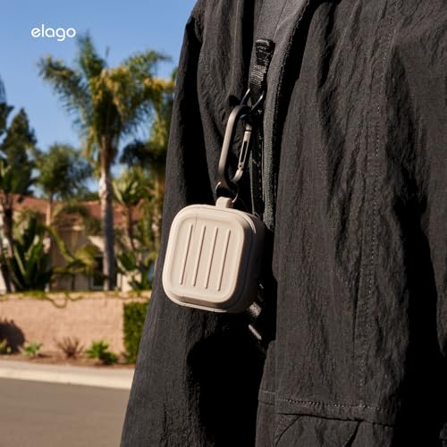 elago Armor Case Compatible with AirPods 4 Case - Compatible with AirPods 4 Case, Carabiner Included, Supports Wireless Charging, Total Protection (Stone)
