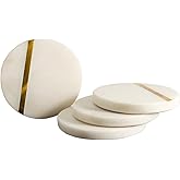 GoCraft Handcrafted White Marble Coasters with Brass Lining – Set of 4 – Decorative Drink Coasters for Coffee, Wine Glasses, Beverages, and Barware – Durable and Elegant for Home & Office