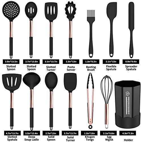 Silicone-Cooking-Utensil-Set-Fungun-24pcs-Silicone-Cooking-Kitchen-Utensils-Set-Non-stick-Heat-Resistant-Best-Kitchen-Cookware-with-Copper-Stainless-Steel-Handle-BlackBPA-Free-Non-Toxic