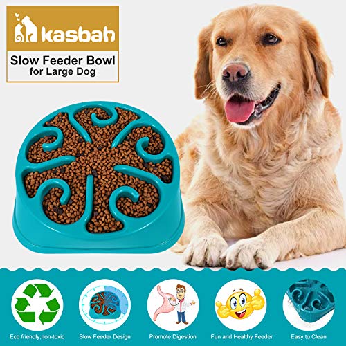 KASBAH Slow Feeder Dog Bowl for Large Dogs, Anti-Gulping Dog Food Bowls Non-Toxic Eco Friendly Maze Dog Bowl for Big Dogs, Blue