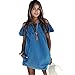 ABD Women's Blue Jean Legging Off Shoulder Ruffle Short Sleeve Loose Mini Dress