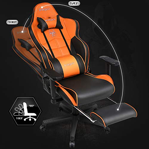 Kirogi-Silla-Gaming-Silla-Gamers-con-reposapies-Silla-ergonomica-de-Ordenador-Silla-reclinable-de-Adultos-para-Juegos-de-PC-Silla-de-Oficina-Grande-con-Cuero-de-Fibra-de-CarbonoNaranja