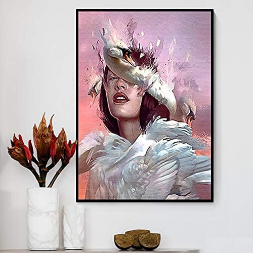 Kwzeq Creative Anime Alien Girl Canvas Painting Bird Leaf Flower Butterfly Poster Home Decoration Frameless Painting 60x90cm Amazon Co Uk Kitchen Home