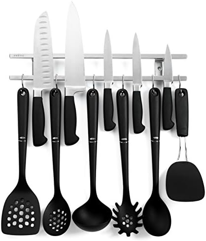 EeKay Wares PREMIUM Stainless Steel, Multipurpose, Powerful 16 Inch  with Hooks Magnetic Knife Bar & Organizer, Great For Tools, Art Supplies, Kitchen, Garage, and More.