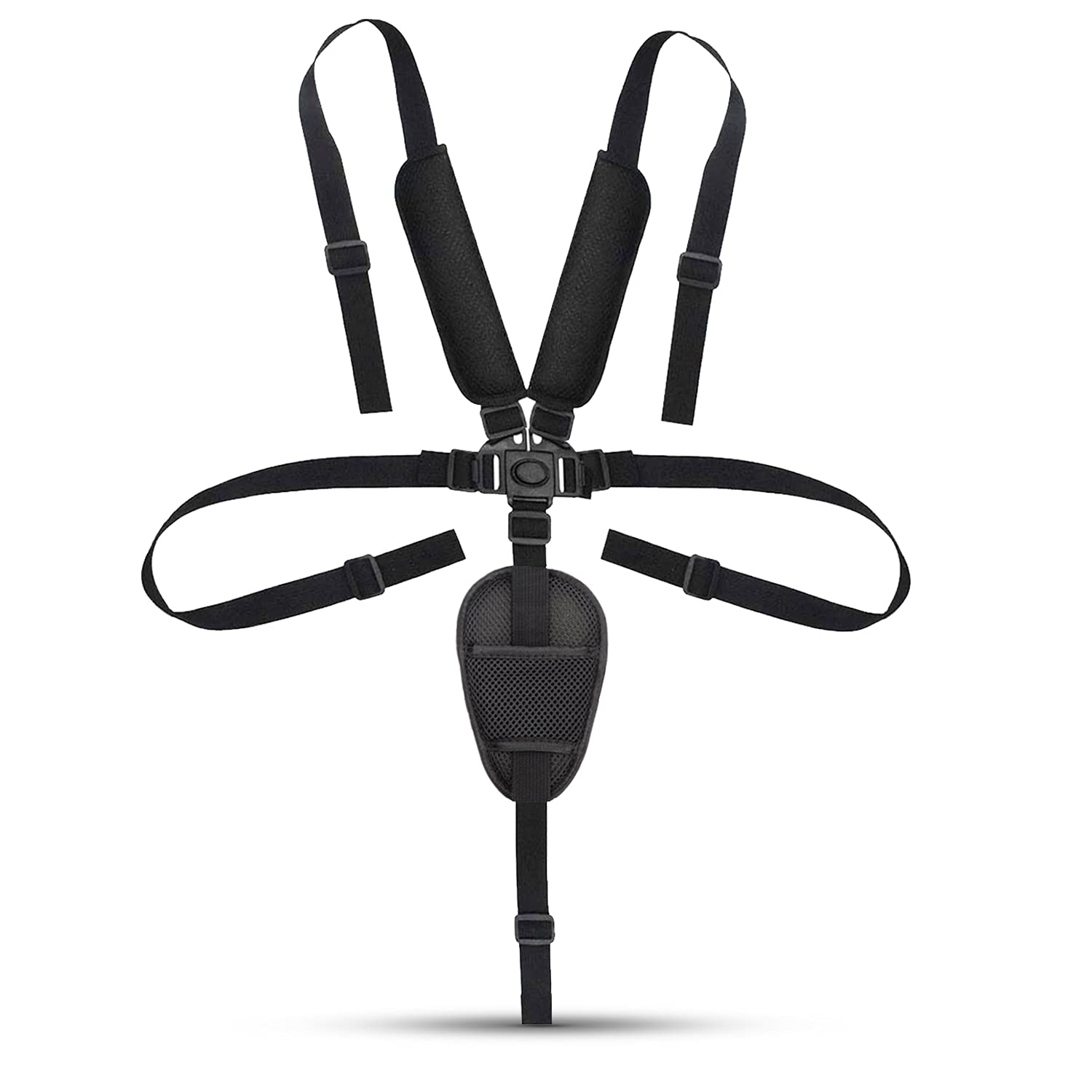 5 Point Harness Straps, Baby Safety Strap Belt with Shoulder Pads and Guarding Pad, Adjustable High Chair Straps for Stroller Pushchair Pram Buggy High Chair Baby Harness (Black)