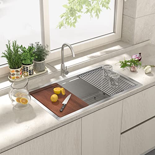 32 Inch Undermount Kitchen Sink - 304 SUS Stainless Steel Sink 16 Gauge Single Bowl Sink Drop In Workstation With Accessories Farmhouse Sink Under Counter or Top Counter (32 Inch)