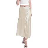 Urban CoCo Women's A-Line Satin Long Skirt Silk Elegant High Waist Cocktail Party Wedding Flowy Midi Skirts