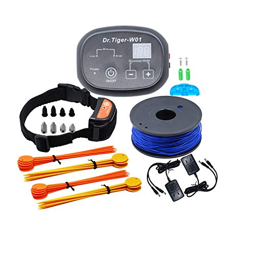 Electric Dog Fence, Basic Dog or Cat Containment Fence System with Wire Inground Aboveground, Rechargeable Receiver Collar, Dark