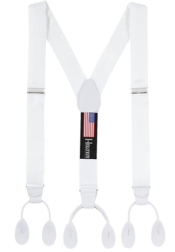 HOLD'EM 100% Silk Suspenders Men Y-Back Fancy Solid Button End-White ...