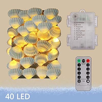 WSgift Natural Beach Seashell String Lights 13.85 Ft 40 Warm White LED Weatherproof Battery Operated 8 Modes Ocean… 51HpsKnjb L