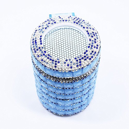 Follicomfy Bling Travel Crystal Diamond Auto Car Cigarette Ashtray Ash with Blue LED Light Smokeless Stand Cylinder Cup Holder,Blue