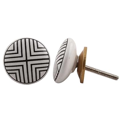 Indianshelf Handmade Ceramic Black Stripe Flat Drawer/Door/Dresser Knobs/Pulls -2 Piece (CK-1199)