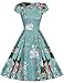 Women's 1950s Retro Vintage Cap Sleeve Party Swing Dress (L, Light Green)