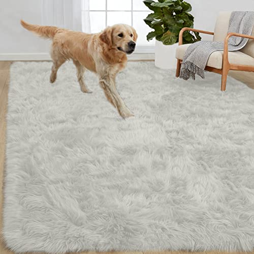 Gorilla Grip Fluffy Faux Fur Rug, 5x7, Machine Washable Soft Furry Area