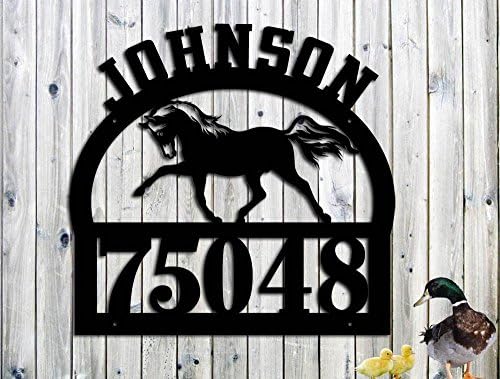 Horse Personalized Address Family Name Custom Metal Sign Hand Made USA - LARGE SIGN (23.5w x 23 h)