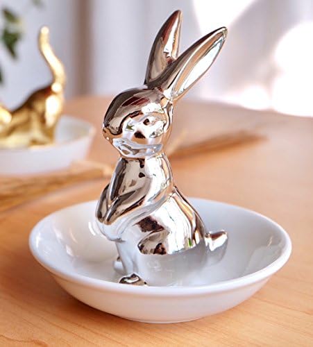 Sliver Bunny Rabbit Ring Dish Holder Jewelry Tray Earring Necklace Bracelet Display Organizer