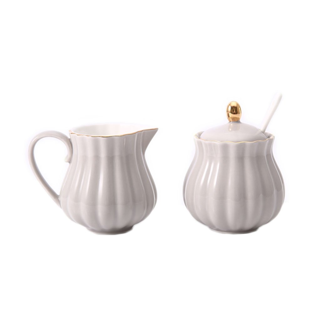 CHOOLD Elegant Flower Design Ceramic Sugar and Creamer Set with Lid Spoon Creamer Serving Set Coffee Serving Set Wedding Gift 7.5oz