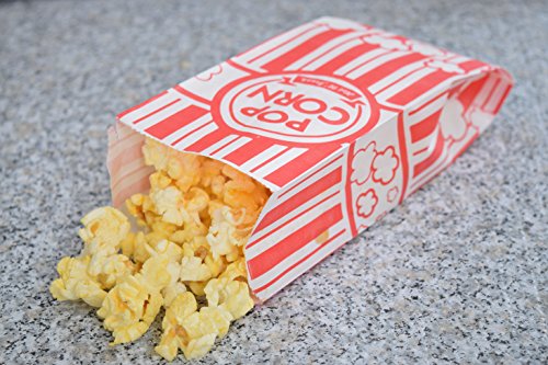 100 Red / White Food Trays (2 lb) WITH 100 Popcorn Bags (1 oz)