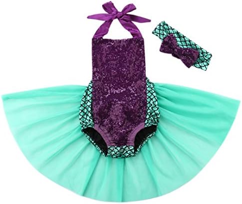 Baby Girls One Piece Sequins Bodysuit Romper Jumpsuit Sunsuit Outfits Tutu Tulle Skirt