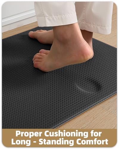 Color&Geometry Anti Fatigue Kitchen Mat Set of 2 Piece, Cushioned, Easy to Clean Kitchen Runner Rug for Floor/Sink, Non Skid Waterproof Kitchen Rugs for Long Standing, 17"x29"+17"x59", Black
