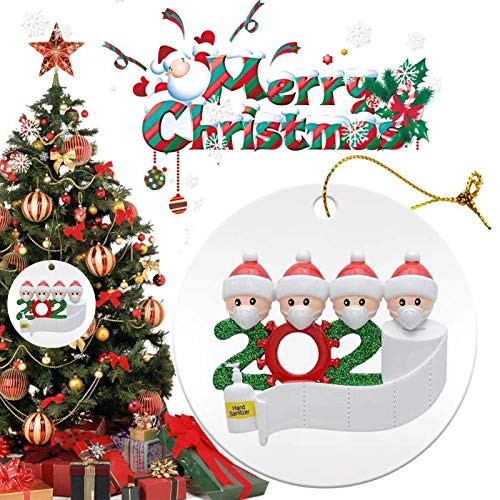 Christmas Ornaments 2020 Xmas Decorative Ornament DIY Quarantine Family Personalized Name with Face Mask Hand Sanitizer Toilet Paper, Creative Gifts for Family Customized (Family of 4 --White, 1 Pcs)