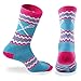 ChalkTalkSPORTS Athletic Half Cushioned Lacrosse Crew Socks | Mid Calf | Aztec Girls Lacrosse Design | Neon Blue
