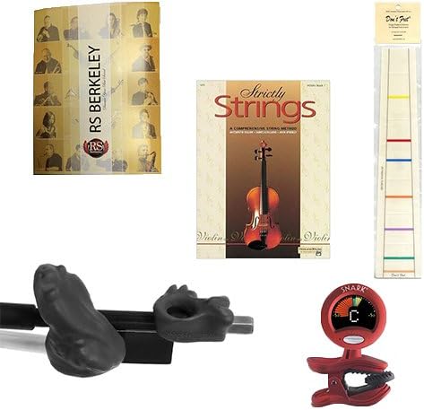 Violin Players Instructional Pack (For 1/8 Size Violin)- Essential Beginners Pack for the Violin Includes: Black Bow Hold Buddy Violin Teaching Aid, Don't Fret Position Indicator for 1/8 Violin, Band Folder, Strictly Strings Book 1 for Violin, &amp; Tuner &amp; Metronome
