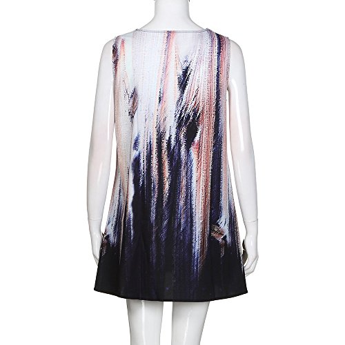 iYBUIA Summer Vintage Boho Women Loose Summer Sleeveless 3D Floral Print Bohe Tank A-Line Mini Dress(Navy,L) - Thumbnail 4