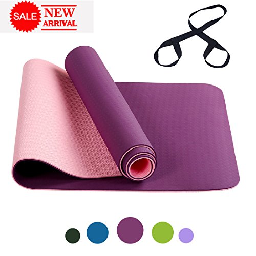 FARLAND Non Slip Yoga Mat with Carrying Strap - Eco Friendly TPE Workout Mat Exercise Mat,Anti-tear Hot Pilates Fitness Yoga Mat in Home & Gym (Pink Purple)