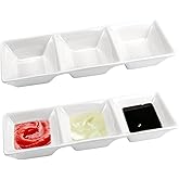 DOERDO 2PCS White Ceramic Serving Platters 3 Compartment Appetizer Serving Trays Snack Dishes, Divided Sauce Dishes for Restaurant Kitchen Spices Vinegar Nuts, 8 x 2.6 inch