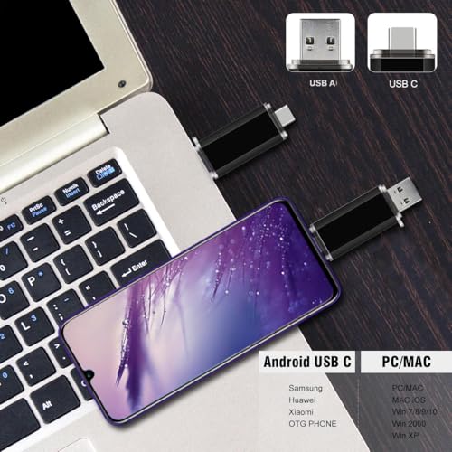 2-Pack 128GB USB C Flash Drive Dual Flash Drive Type C + USB A Memory Stick Jump Drive 2-in-1 Thumb Drive for Storage and Backup (128GB*2 Black&Blue)