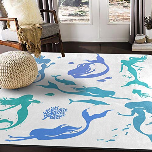 ALAZA-Silhouettes-Mermaid-Starfish-Coral-Reef-Area-Rug-Rugs-for-Living-Room-Bedroom-7-x-5 ALAZA Silhouettes Mermaid Starfish Coral Reef Area Rug Rugs for Living Room Bedroom 7' x 5'