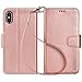 Arae Compatible with iPhone X/Xs, Premium PU Leather Wallet Case Wrist Straps Flip Folio Kickstand Credit Card Pockets Compatible with iPhone X (2017) / Xs (2018) 5.8 inch Rose Gold