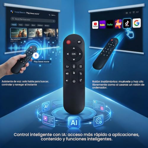 1080P Native 800 ANSI Smart Projector, Android 14, Supports 4K/8K, Air Mouse Remote Control, AI Auto Focus and Correction, WiFi 6 and BT 5.4, Hi-Res Audio, Netflix Compatible | Control Remoto Air Mouse, Enfoque y Corrección Automáticos por IA, WiFi 6 y BT 5.4, Audio Hi-Res, Compatible con Netflix