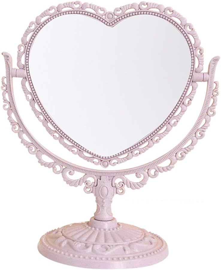 Dgeg Makeup Mirror Heart-shaped Double Sided 360° Rotation for Ladies Gift (color : Pink)