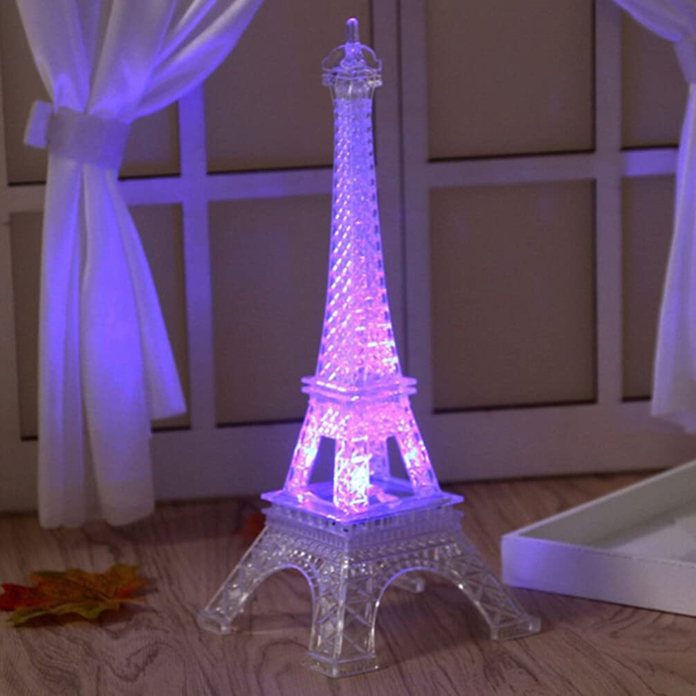 Colorful Eiffel Tower Night Light,7 Colors LED Lamp Paris Fashion Style Acrylic Decoration,5 inch