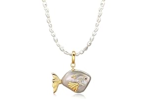 HIPEARL Fish Pearl Necklace for Women Freshwater Pearl Baroque Goldfish Necklace for Mom Daughter, 18k Gold-plated, 14-20mm Pearls, 18" + 2.5" Extender, Anniversary Birthday Gift for Her