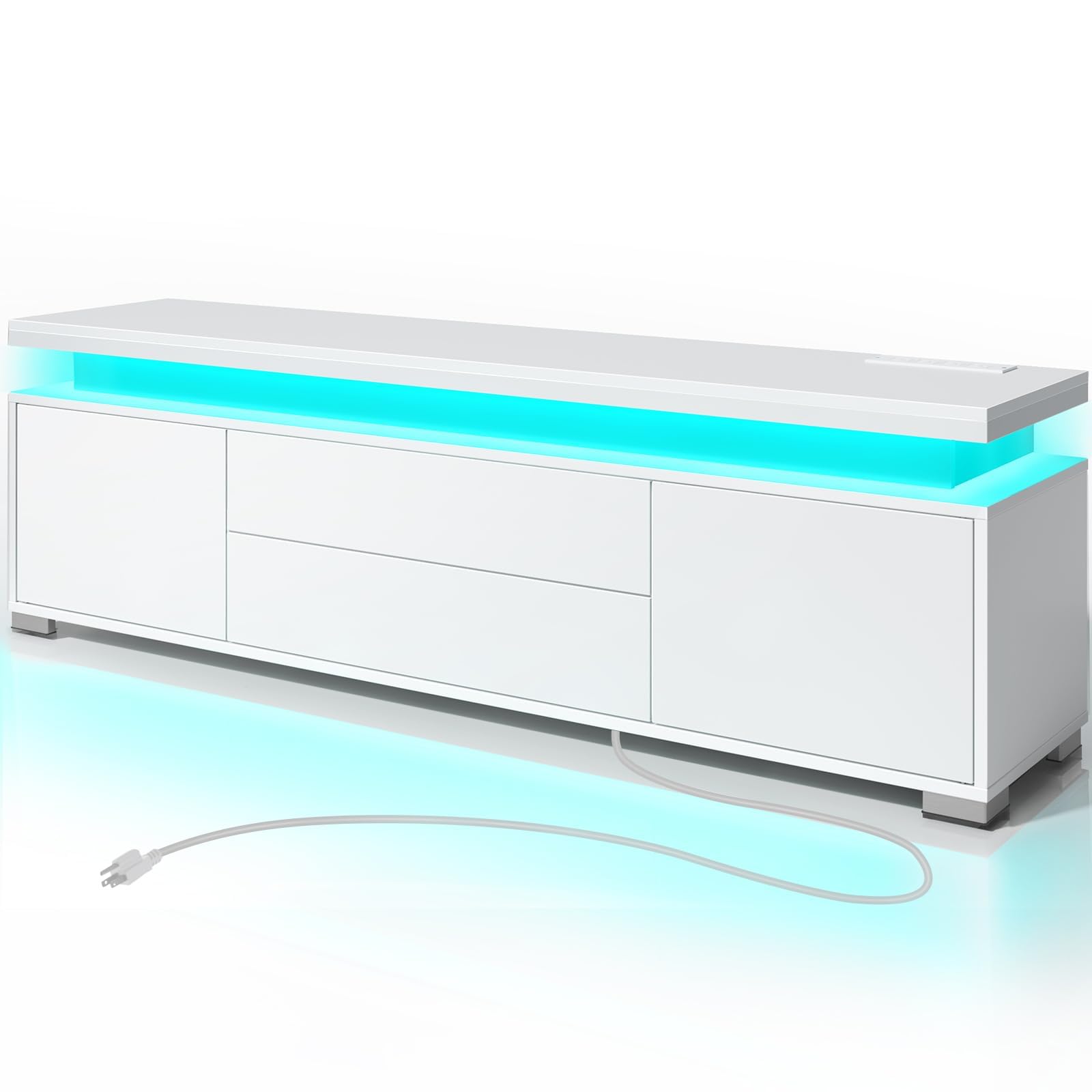 Photo 1 of Rolanstar TV Stand with LED Lights & Power Outlet, Modern Entertainment Center for 32/43/50/55/65 Inchs TVs, Table, Universal Gaming Media Stand Storage Cabinet and Large Storage, White