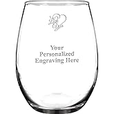 I Love You Personalized Stemless Wine Glasses, 17 oz Laser Engraved Custom Love Wine Glass Gift, Engraving Included Prime
