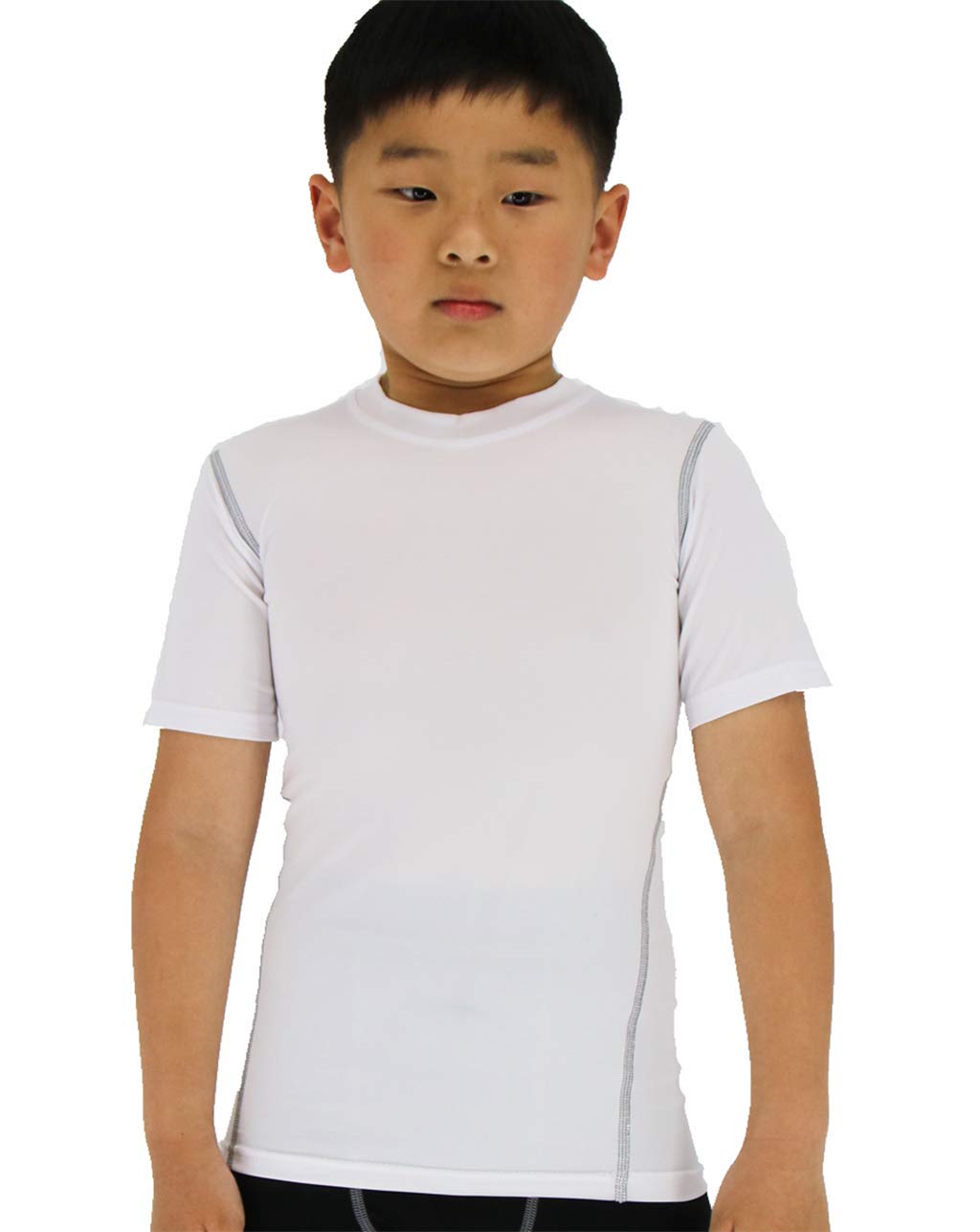 Photo 1 of **NEEDS TO BE WASHED** LANBAOSI Boy's Compression Shirts Child's Short Sleeve Base Layer Tops White 5