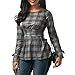 Tsmile Women Blouse Clearance Spring Summer Lattice Long Sleeve Tops Plaid Bowknot Backless T-Shirt (Gray, M)